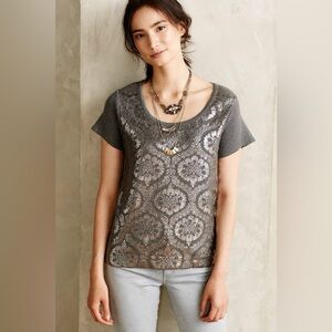 Anthropologie Moth Gray & Silver Metallic Drawing Room Knit Top